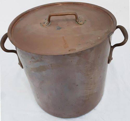 LARGE DOUBLE HANDLED COPPER COVERED VESSEL
