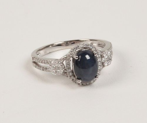 14K DIAMOND AND CABOCHON SAPPHIRE LADY'S RING