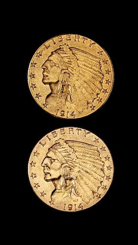 * Two United States Indian Head $2.50 Gold Coins