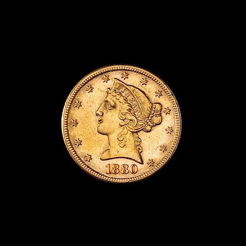 * A United States 1880 Liberty Head $5 Gold Coin