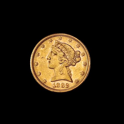 * A United States 1882 Liberty Head $5 Gold Coin