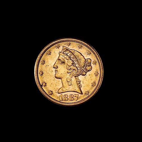 * A United States 1887-S Liberty Head $5 Gold Coin