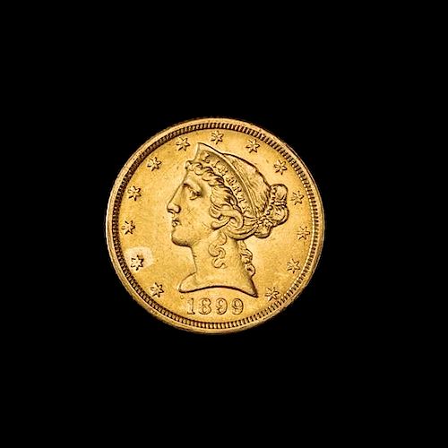 * A United States 1899 Liberty Head $5 Gold Coin