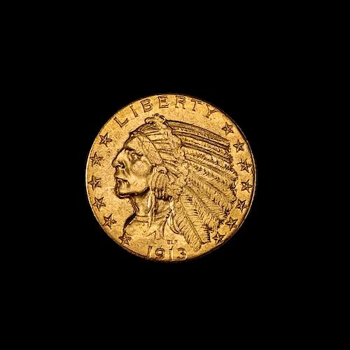* A United States 1913 Indian Head $5 Gold Coin