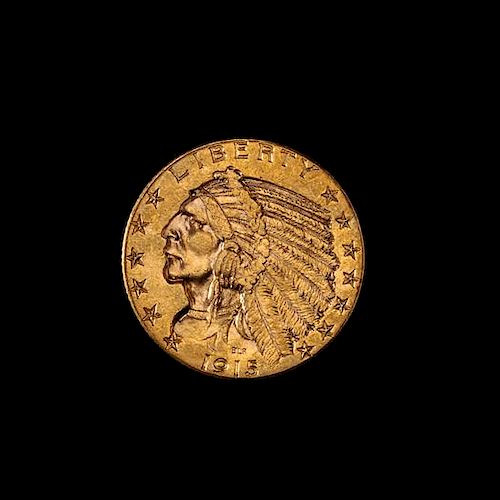 * A United States 1915 Indian Head $5 Gold Coin