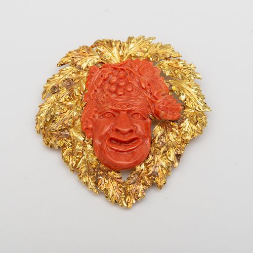 Buccellati 18k Gold Carved Coral Cameo Brooch