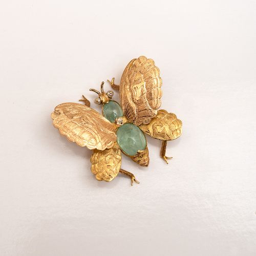 Buccellati 18k Gold and Aquamarine Butterfly Brooch