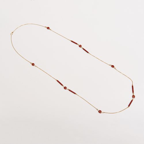 14k Gold and Red Jasper Long Necklace