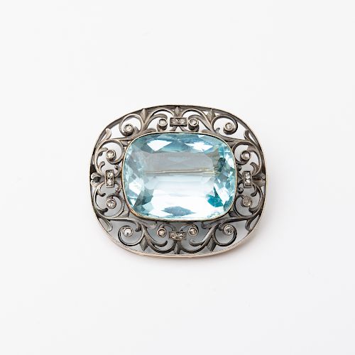 Russian Gold and Silver, Aquamarine and Diamond Brooch