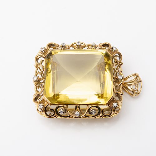 18k Gold, Citrine and Diamond Pendant/Brooch