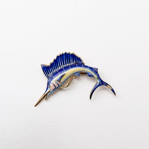 14k Gold and Enamel Swordfish Pin