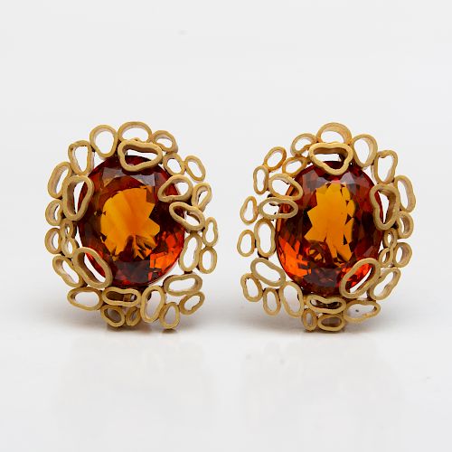 Andrew Grima 18k Gold and Madeira Earclips