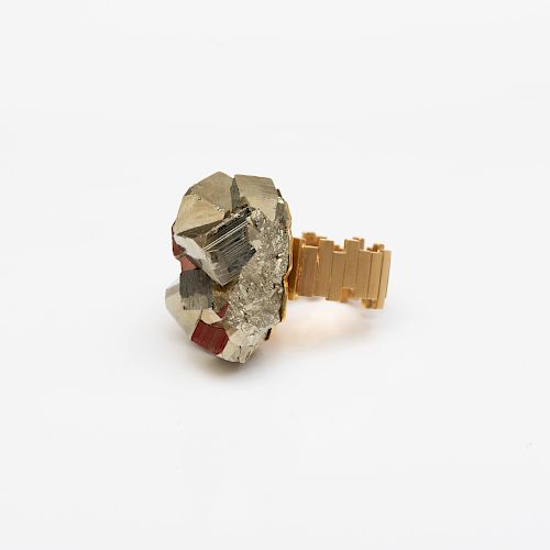 18k Gold and Pyrite Ring, in the Style of Andrew Grima