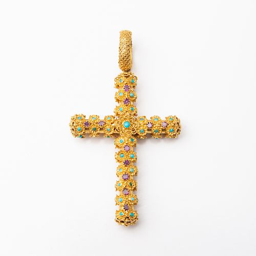 Georgian 14k Gold Filigree Cross Pendant