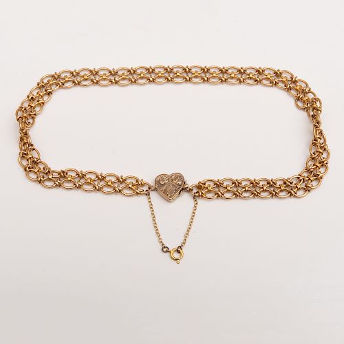 15k Gold Fancy Link Necklace with Heart Clasp