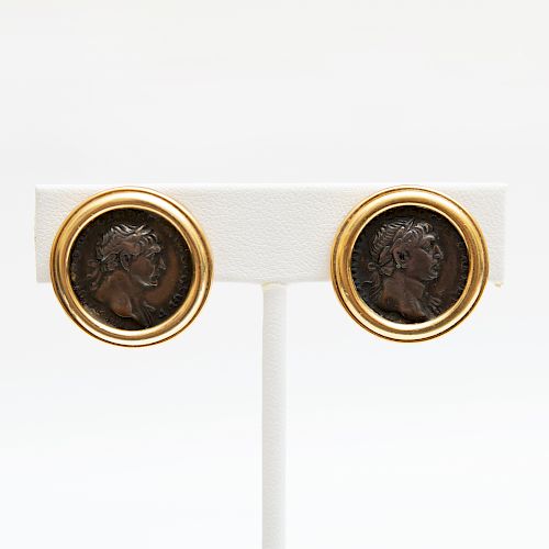 Pair of 18k Gold and Coin Earclips