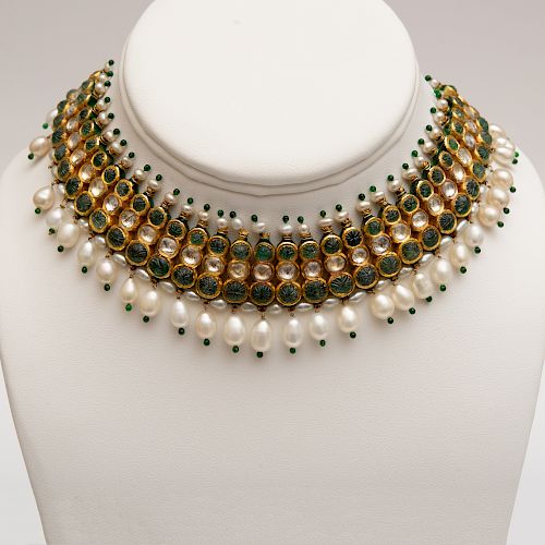 Indian Gold, Jaipur Enamel and Jeweled Necklace