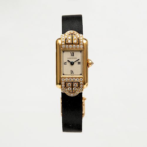 Cartier 18k Gold and Diamond Mini-Tank Wristwatch