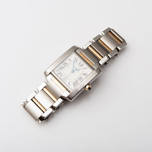 Cartier Stainless Steel and Gold Tank Wristwatch