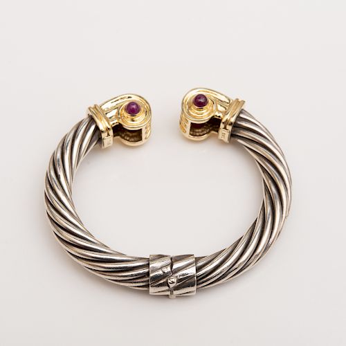 14k Gold, Sterling Silver and Ruby Cuff