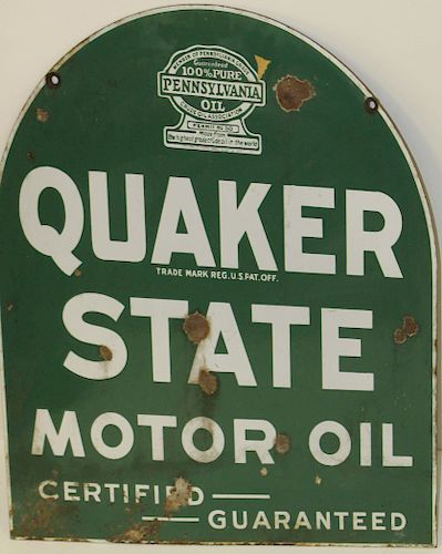 Quaker State Tombstone porcelain sign
