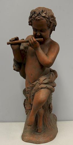 Terra Cotta Sculpture of a Pan Playing Pipes
