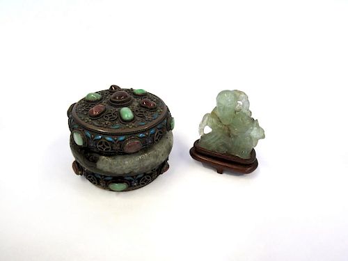 Chinese Enameled Silver, Jade, and Stone Box.