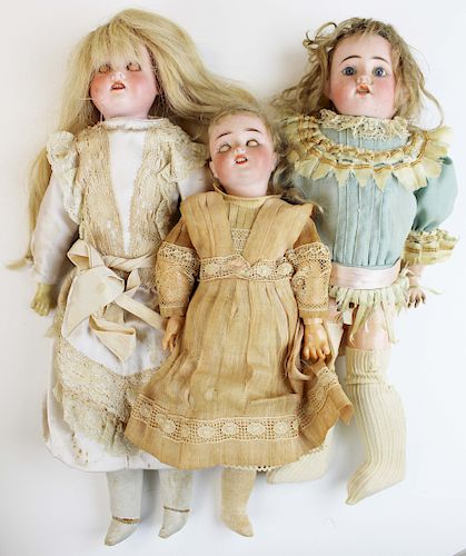 S&H Globe Baby,& two bisque head dolls