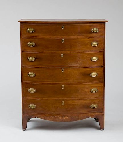 FEDERAL INLAID MAHOGANY BOW-FRONTED TALL CHEST OF DRAWERS