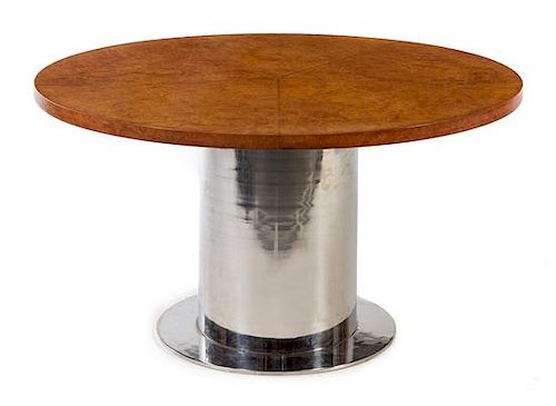 William Raiser, (American, 1916-1974), Prentice, c. 1960s custom pedestal table and set of five barrel chairs