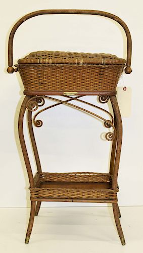 signed Heywood Wakefield wicker sewing stand