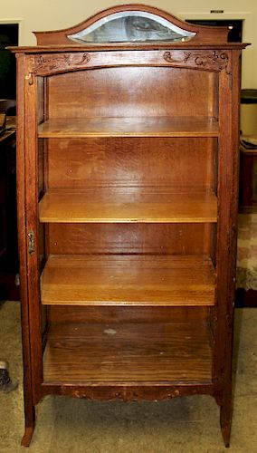 Victorian oak china cabinet with mirror crest