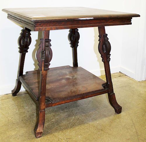 Victorian ash square 2 tier parlor lamp table 