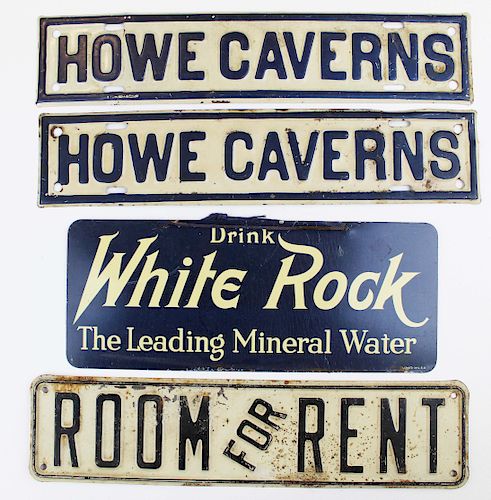 A group of 4 pressed tin signs.