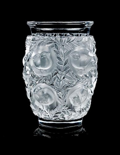 A Lalique Frosted Glass Vase Height 6 3/4 inches.