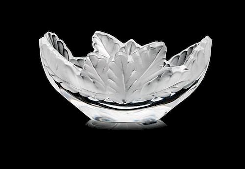 * Lalique, , a clear and frosted glass dish, with leaf motif