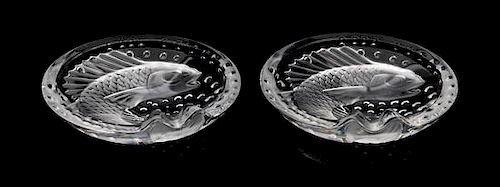 A Pair of Lalique Fish Dishes Diameter 6 1/4 inches.