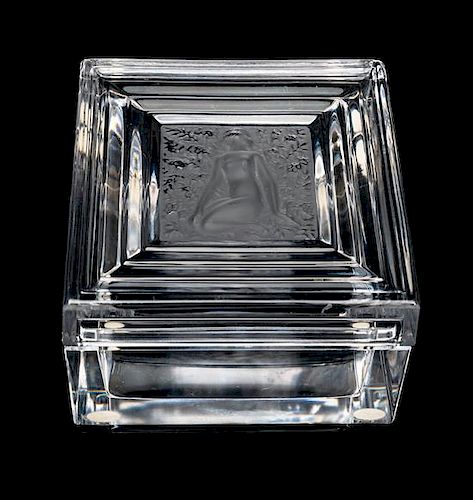 A Lalique Square Box Width 3 3/4 inches.