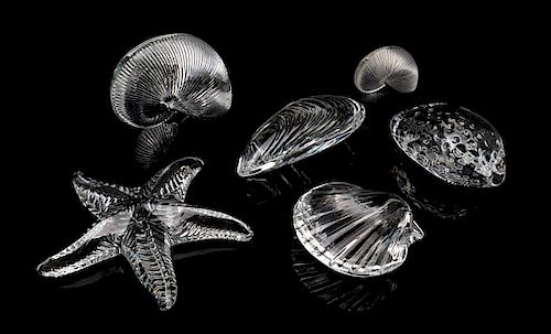 Six Baccarat Seashell Ornaments Width of widest 4 inches.