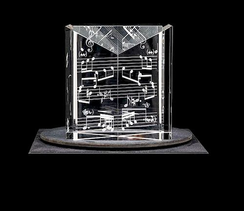 * A Steuben Contemplation Series: Prelude & Fugue Etched Glass Sculpture Height 4 3/4 inches.