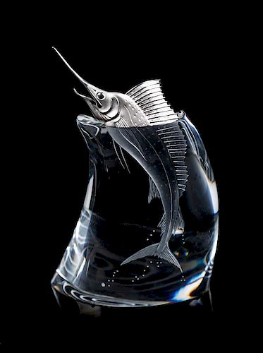 A Cut Glass Stuben Swordfish Height 7 5/8 inches