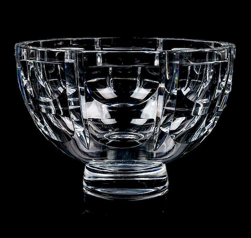 An Orrefors Cut Glass Bowl Height 5 x diameter 7 1/4 inches.