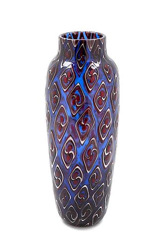 A Murano Glass Vase Designed and Signed by Michael Nourot, c. 1979 Height 10 3/4 inches.