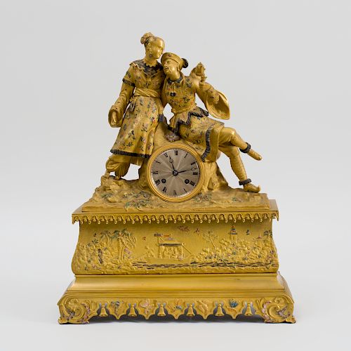 Louis Philippe Paint and Enamel Decorated Ormolu Figural Mantle Clock
