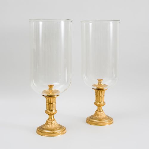 Pair of Large Louis XVI Style Gilt-Bronze and Molded Glass Photophores