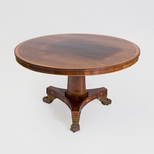 Regency Satinwood Inlaid Rosewood Circular Tilt-Top Pedestal Table