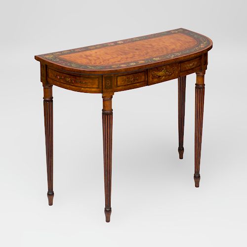George III Polychrome Painted Satinwood D-Shaped Console Table
