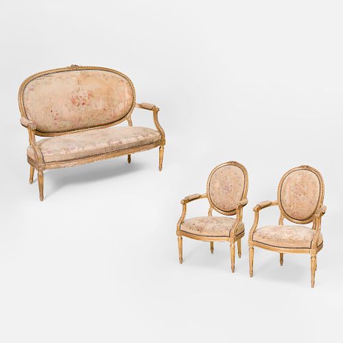 Suite of Louis XVI Style Giltwood Seat Furniture