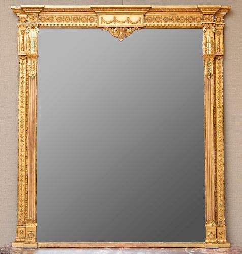 Edwardian Carved Gesso and Giltwood Overmantle Mirror