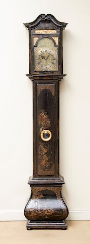 Dutch Baroque Black Lacquer and Parcel-Gilt Tallcase Clock